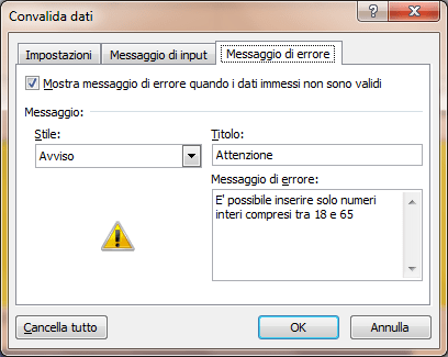 definizione parametri convalida avviso
