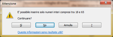 messaggio errore avviso convalida