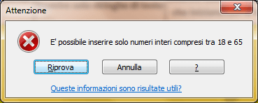 messaggio errore convalida dat