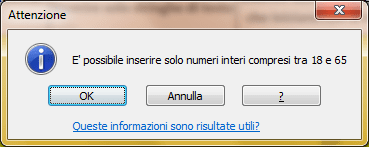 messaggio errore informazione convalida