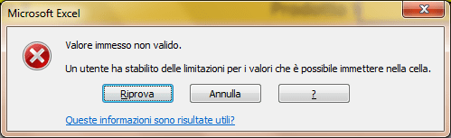 messaggio errore non specificato