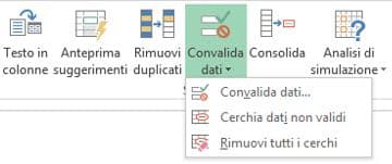dati convalida dati voce menu