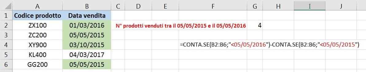 conta se compreso tra due valori