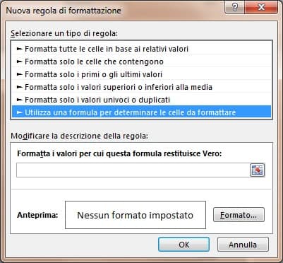 nuova regola utilizza una formula