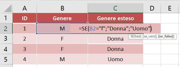 esempio pratico funzione se uguale a