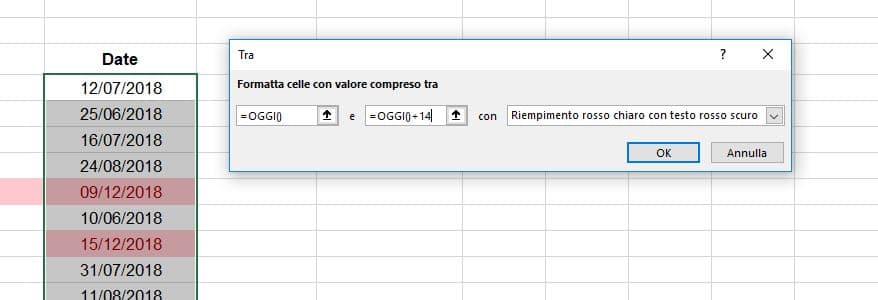 formattazione-funzione oggi intervallo scadenze