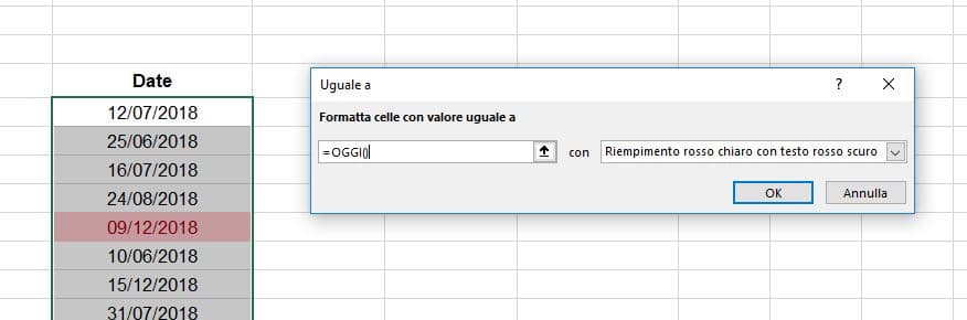 oggi formattazione condizionale